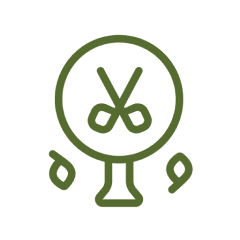 Tree with golf clubs and leaves icon.