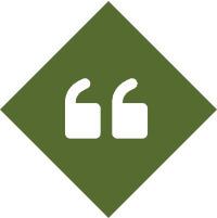 Green diamond with white quotation mark symbol.